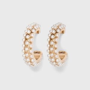 A New Day Gold and White Pearl Hoop Earrings